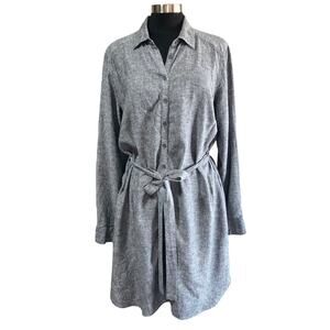 Soho Street New York & Co Gray Linen Blend Shirt Dress Long Sleeves Sz LG Casual